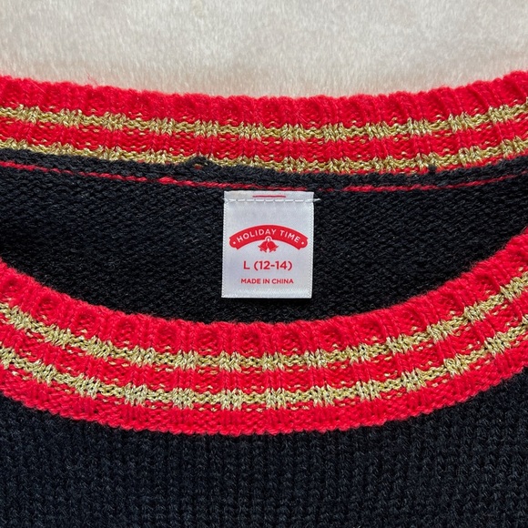 Festive Navidad Sz Large Black Christmas Sweater with Colorful Tree Design - Picture 4 of 8